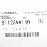 New Genuine OEM Subaru 15-16 WRX STi Black Passenger Fender Emblem Molding Badge